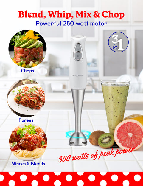 Betty Crocker 2-Speed Immersion Blender with Mixing Beaker, Chopper and  Whisk