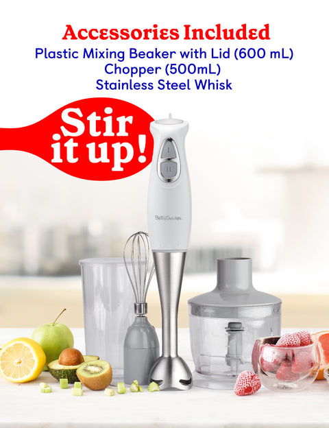 Betty Crocker 2-Speed Immersion Blender with Mixing Beaker, Chopper and  Whisk