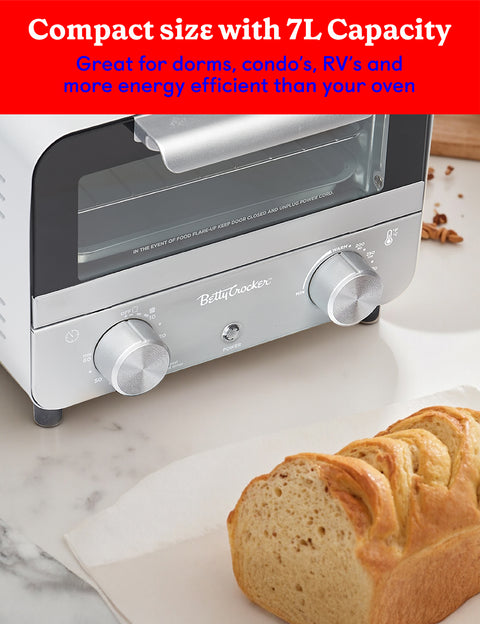 Betty Crocker Mini Toaster Oven, Compact Countertop Oven