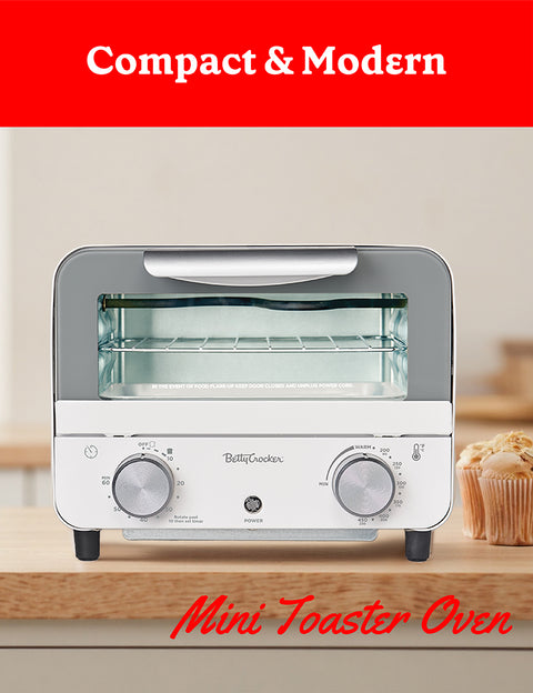 Betty Crocker Mini Toaster Oven, Compact Countertop Oven
