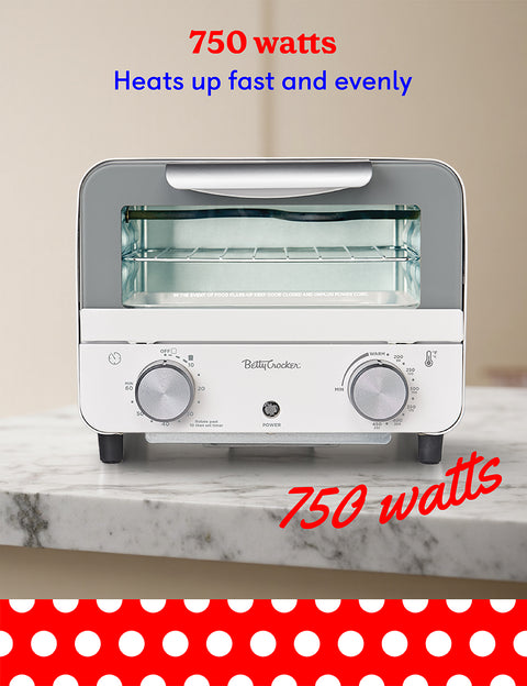 Betty Crocker Mini Toaster Oven, Compact Countertop Oven
